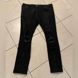 Serenade Jeans Mens Skinny Stretch Black Moto Distressed Denim Size 42 X 33